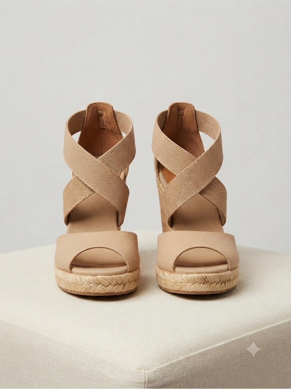 Tory Burch Neutral Canvas Crisscross Espadrille Wedges - Size 8